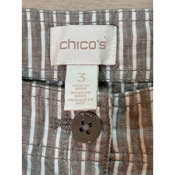 Chico's Ultimate Fit Linen Stripe‎ Wide Leg Pants Brown White Resort Cruise Size - Picture 6 of 9